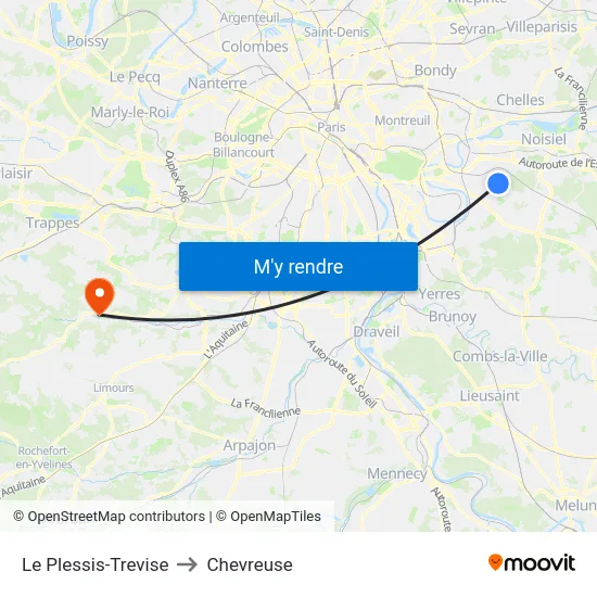 Le Plessis-Trevise to Chevreuse map