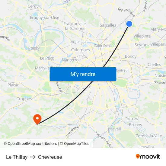 Le Thillay to Chevreuse map