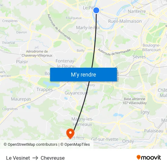 Le Vesinet to Chevreuse map
