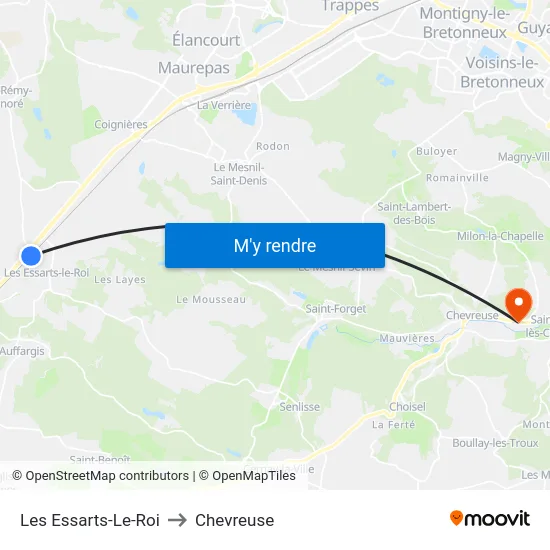 Les Essarts-Le-Roi to Chevreuse map