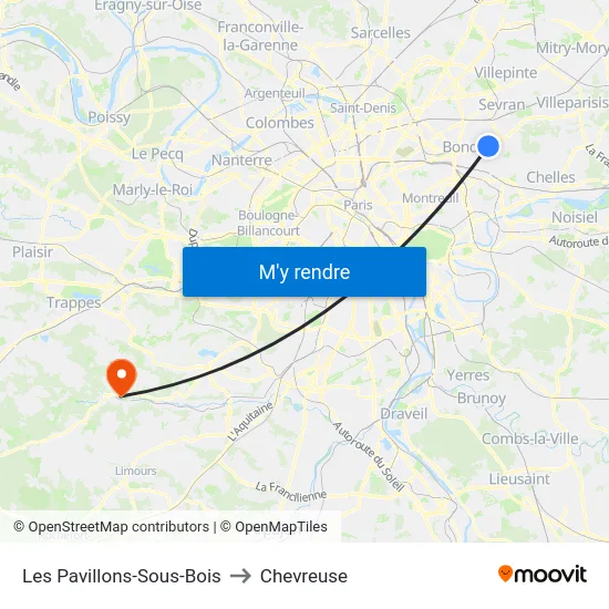 Les Pavillons-Sous-Bois to Chevreuse map