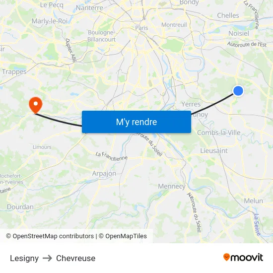 Lesigny to Chevreuse map
