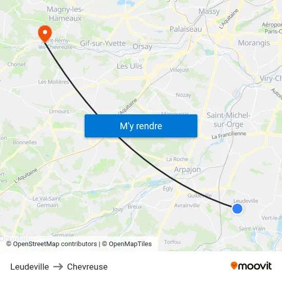 Leudeville to Chevreuse map