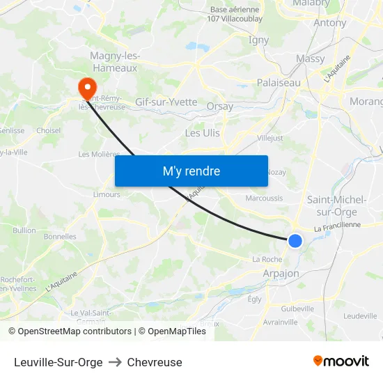 Leuville-Sur-Orge to Chevreuse map