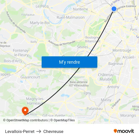 Levallois-Perret to Chevreuse map