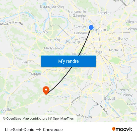 L'Ile-Saint-Denis to Chevreuse map