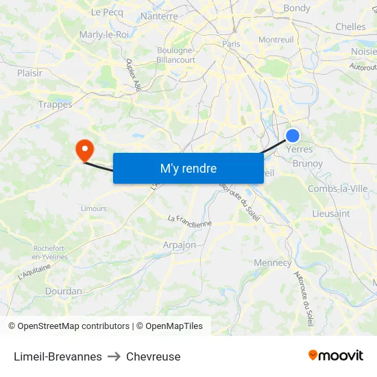 Limeil-Brevannes to Chevreuse map