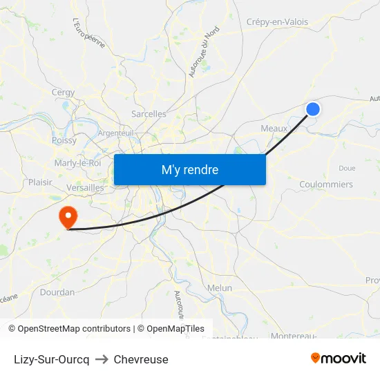 Lizy-Sur-Ourcq to Chevreuse map