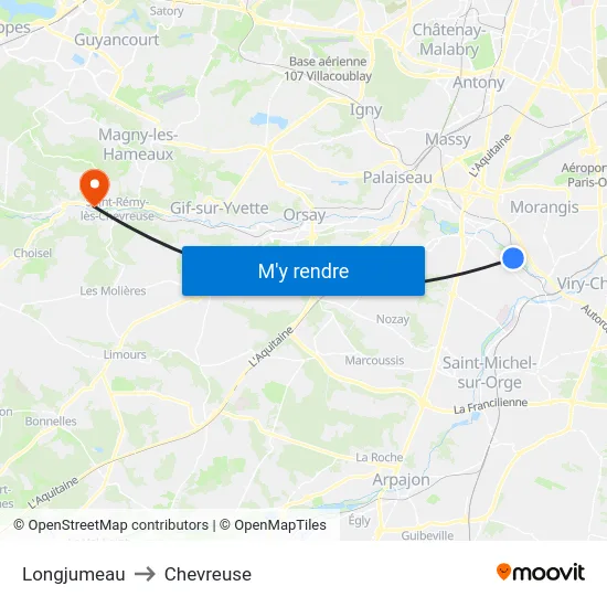 Longjumeau to Chevreuse map