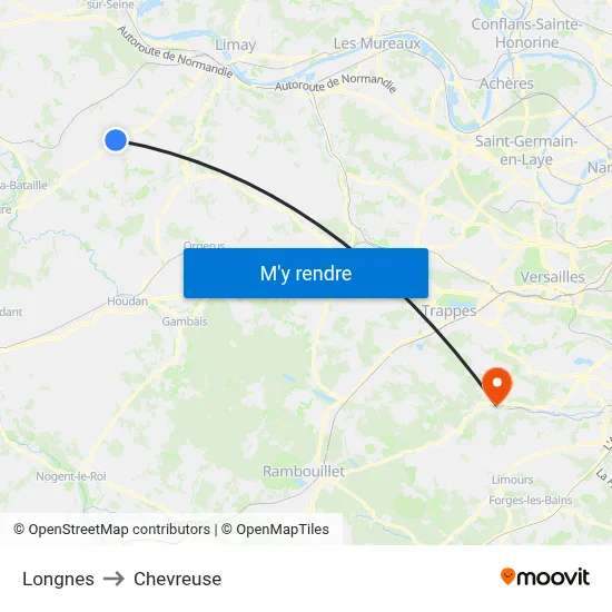 Longnes to Chevreuse map