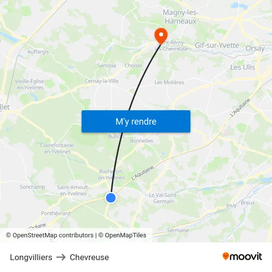 Longvilliers to Chevreuse map