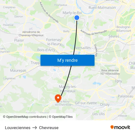 Louveciennes to Chevreuse map