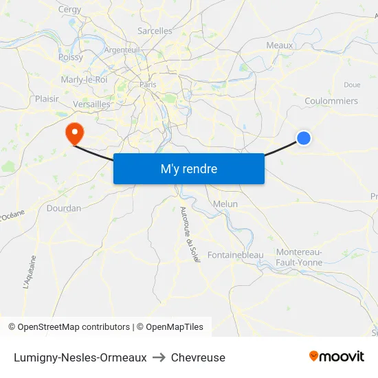 Lumigny-Nesles-Ormeaux to Chevreuse map