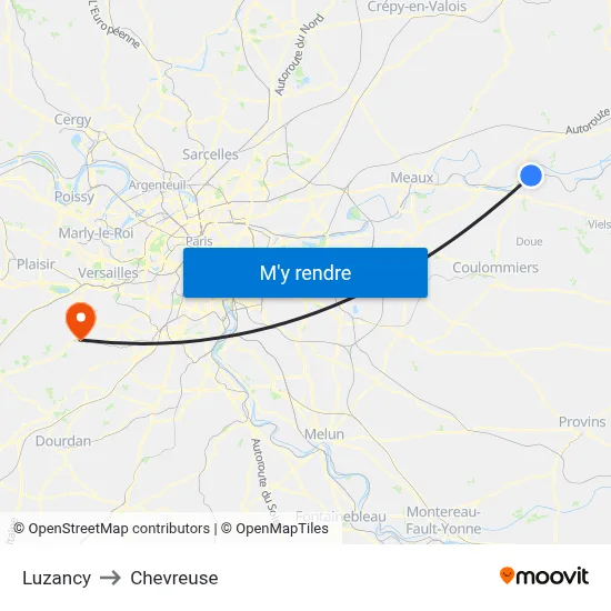 Luzancy to Chevreuse map