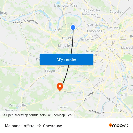 Maisons-Laffitte to Chevreuse map