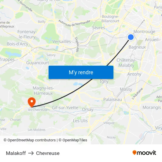 Malakoff to Chevreuse map