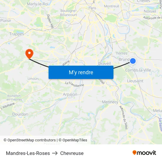 Mandres-Les-Roses to Chevreuse map