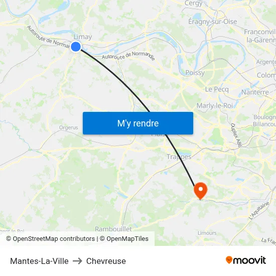 Mantes-La-Ville to Chevreuse map