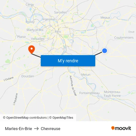 Marles-En-Brie to Chevreuse map