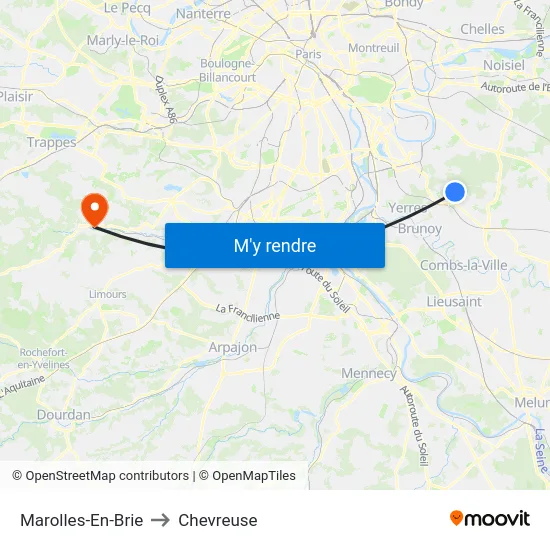 Marolles-En-Brie to Chevreuse map