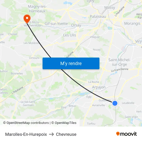 Marolles-En-Hurepoix to Chevreuse map