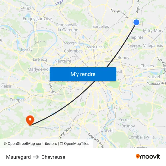 Mauregard to Chevreuse map