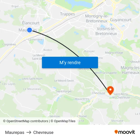 Maurepas to Chevreuse map