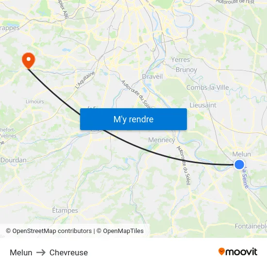 Melun to Chevreuse map