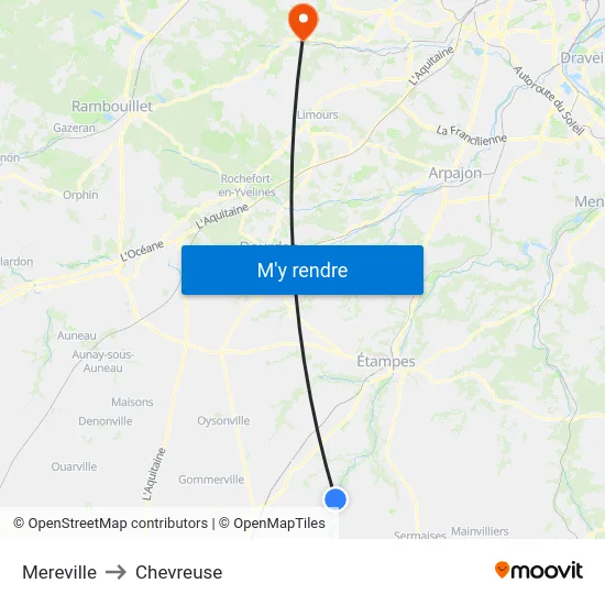 Mereville to Chevreuse map