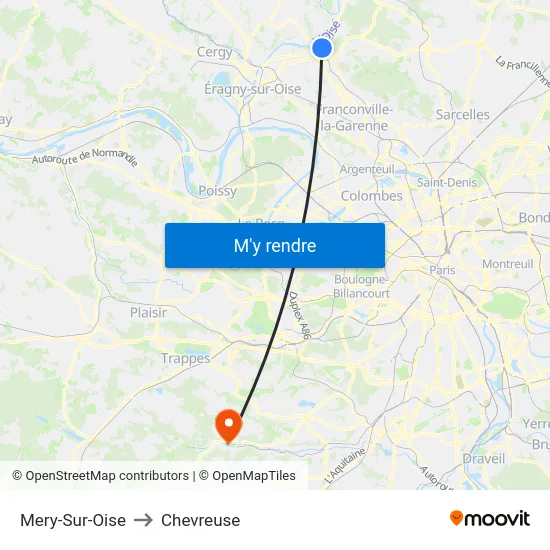 Mery-Sur-Oise to Chevreuse map
