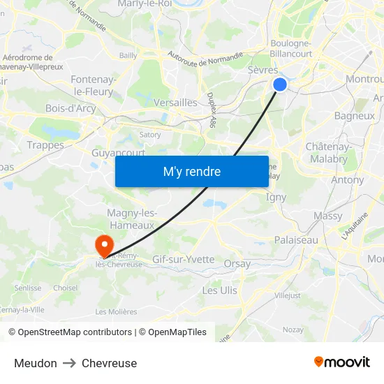 Meudon to Chevreuse map