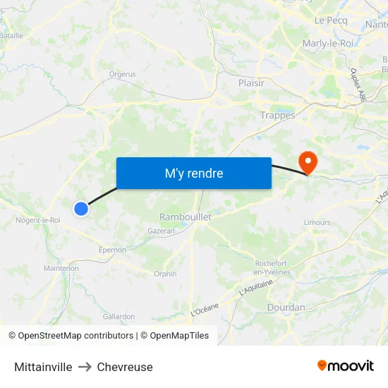 Mittainville to Chevreuse map