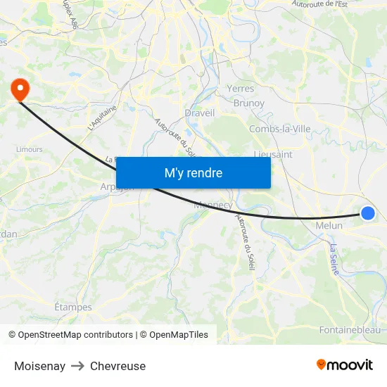 Moisenay to Chevreuse map