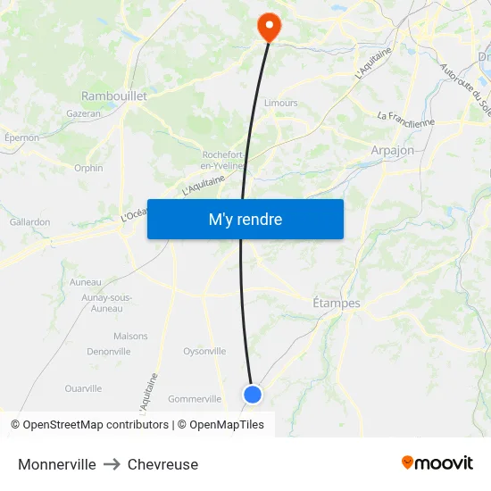 Monnerville to Chevreuse map