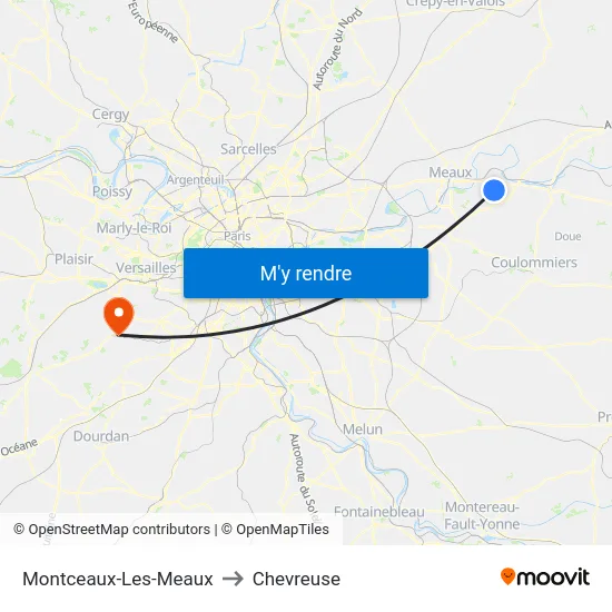 Montceaux-Les-Meaux to Chevreuse map