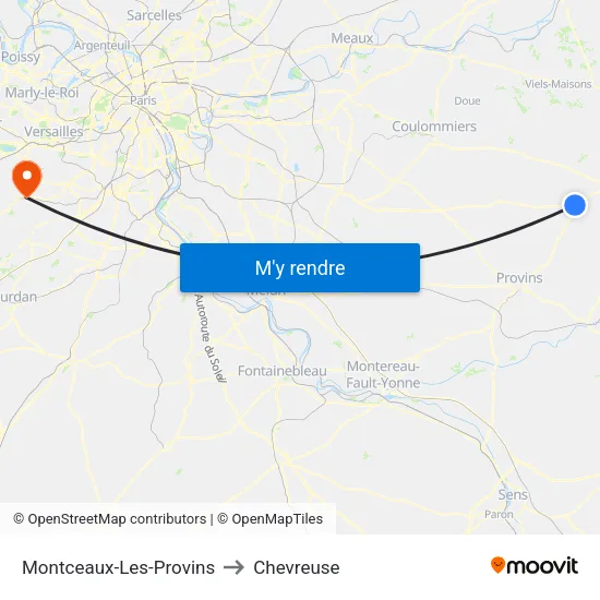 Montceaux-Les-Provins to Chevreuse map