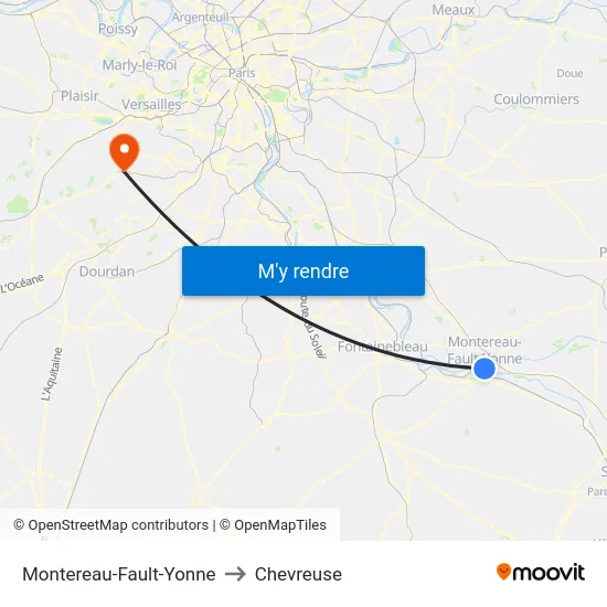 Montereau-Fault-Yonne to Chevreuse map