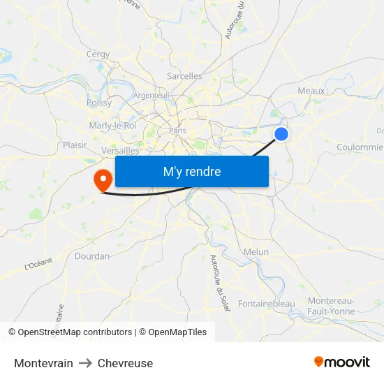 Montevrain to Chevreuse map