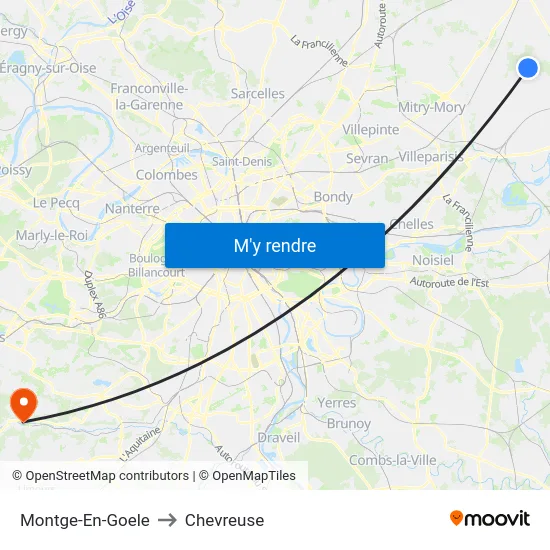 Montge-En-Goele to Chevreuse map