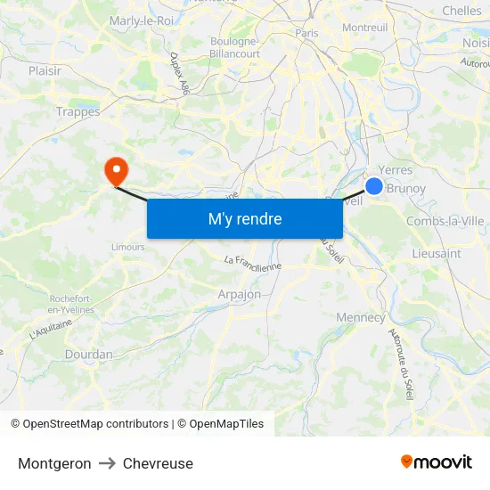 Montgeron to Chevreuse map