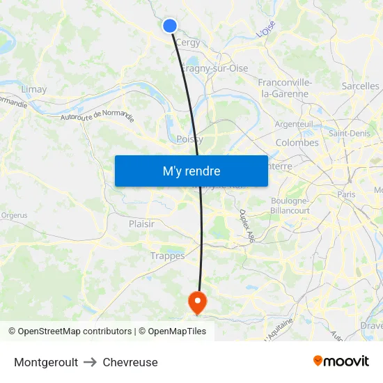 Montgeroult to Chevreuse map