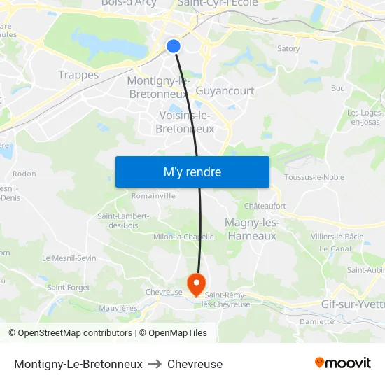 Montigny-Le-Bretonneux to Chevreuse map
