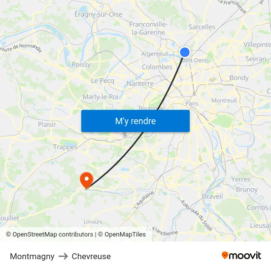 Montmagny to Chevreuse map