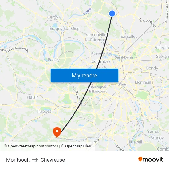 Montsoult to Chevreuse map