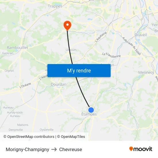 Morigny-Champigny to Chevreuse map