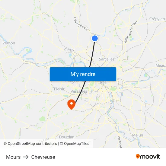 Mours to Chevreuse map