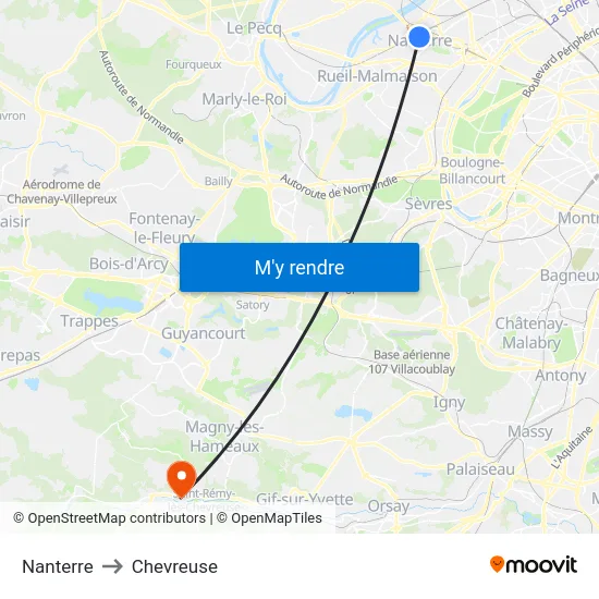 Nanterre to Chevreuse map