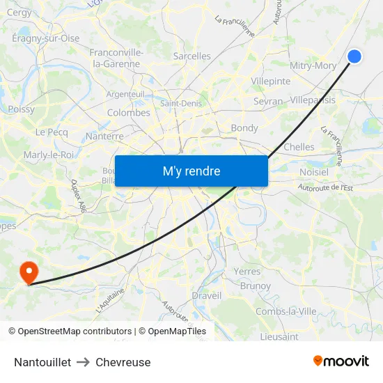 Nantouillet to Chevreuse map