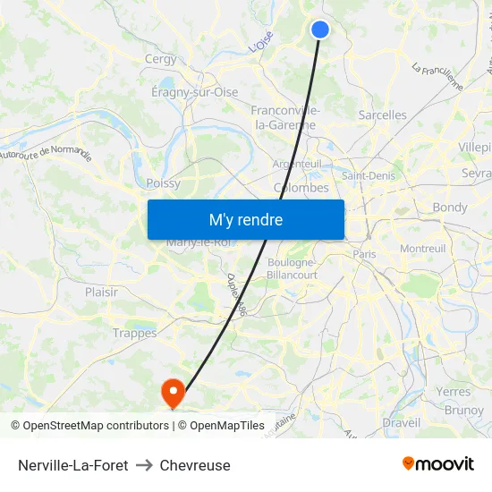 Nerville-La-Foret to Chevreuse map