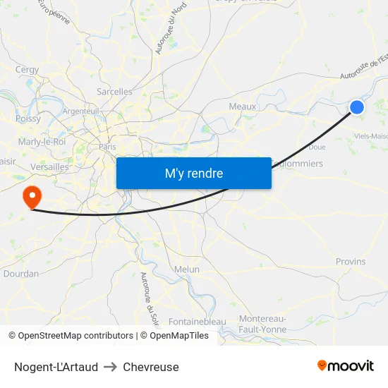 Nogent-L'Artaud to Chevreuse map